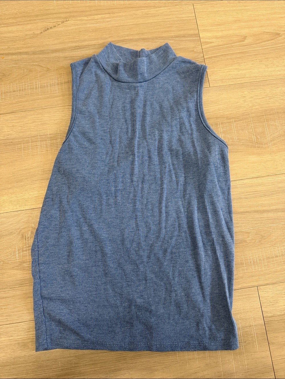 gaze Blue Ribbed Mock Neck Sleeveless Tank